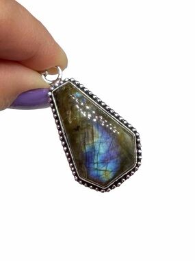 Labradorite Necklace Pendant 925 Sterling Silver Overlay Stone Crystal